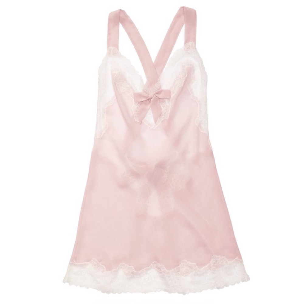 Pink Lace Trim Satin Chemise